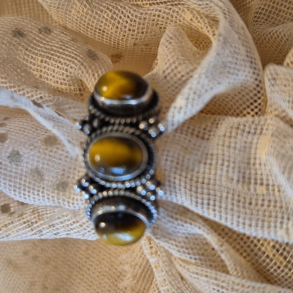 Tiger's Eye and 925 Sterling Silver Women's Ring